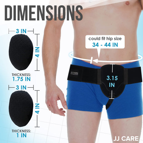 JJ CARE Hernia Belt for Men with 2 Removable Compression Pads - Hernia Belt Truss for Single or Double Inguinal Sports | Pain Relief Recovery Strap - Hernia Support Brace with Adjustable Waist Strap
